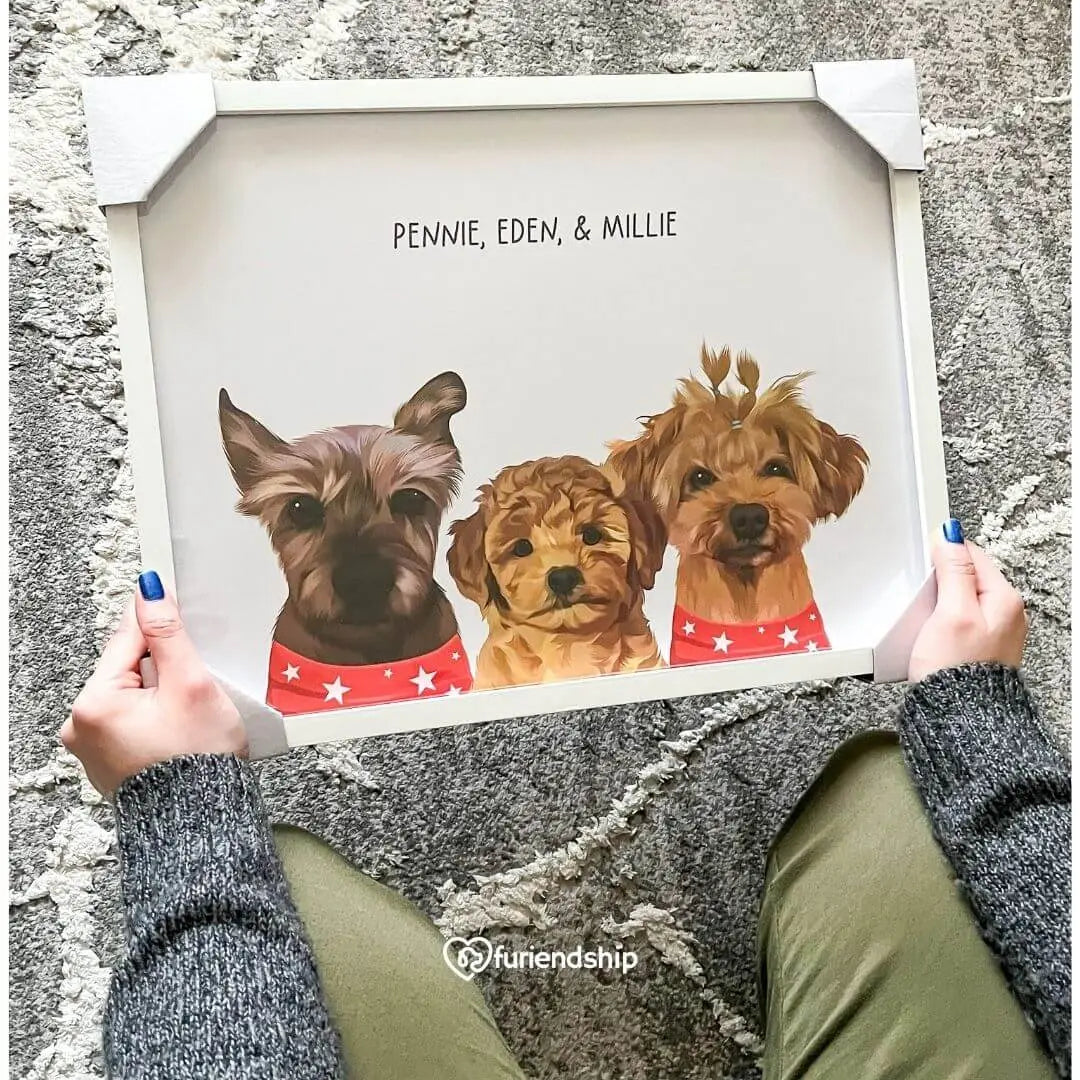 Custom Multi Pet Portrait - Pet Art Print at Furiendship