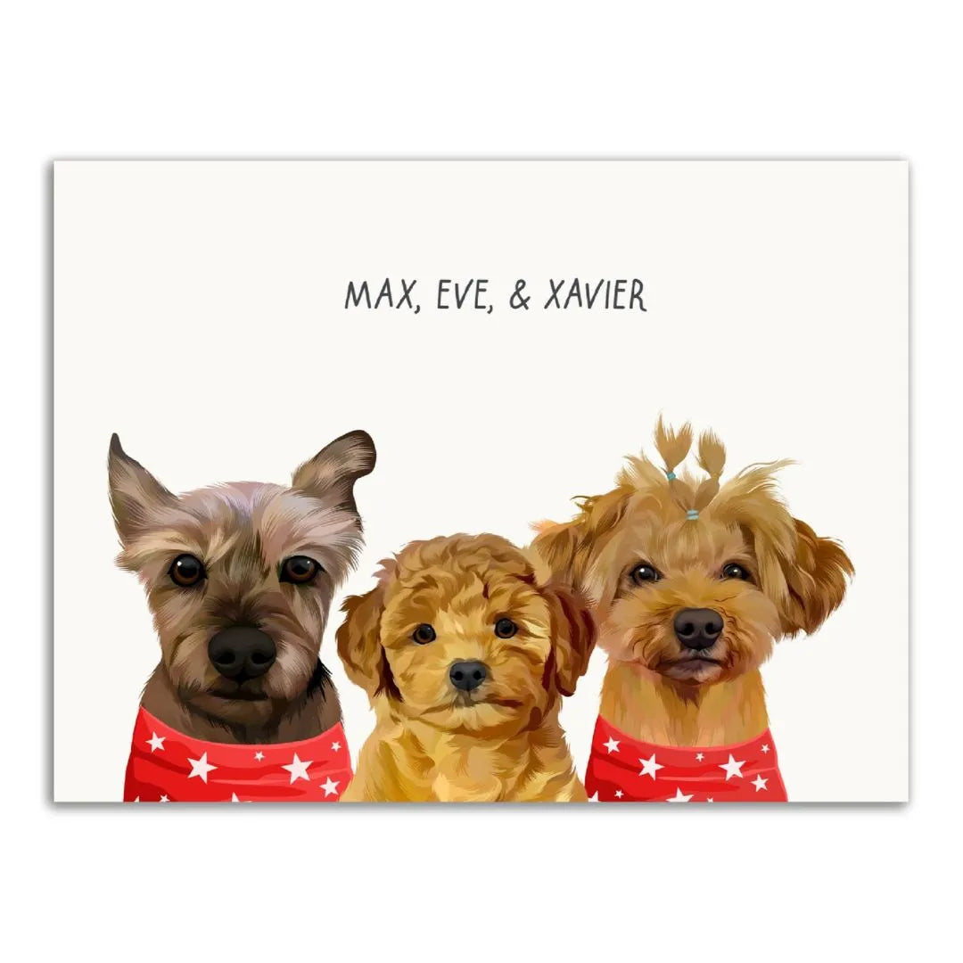 Retrato personalizado de tres mascotas